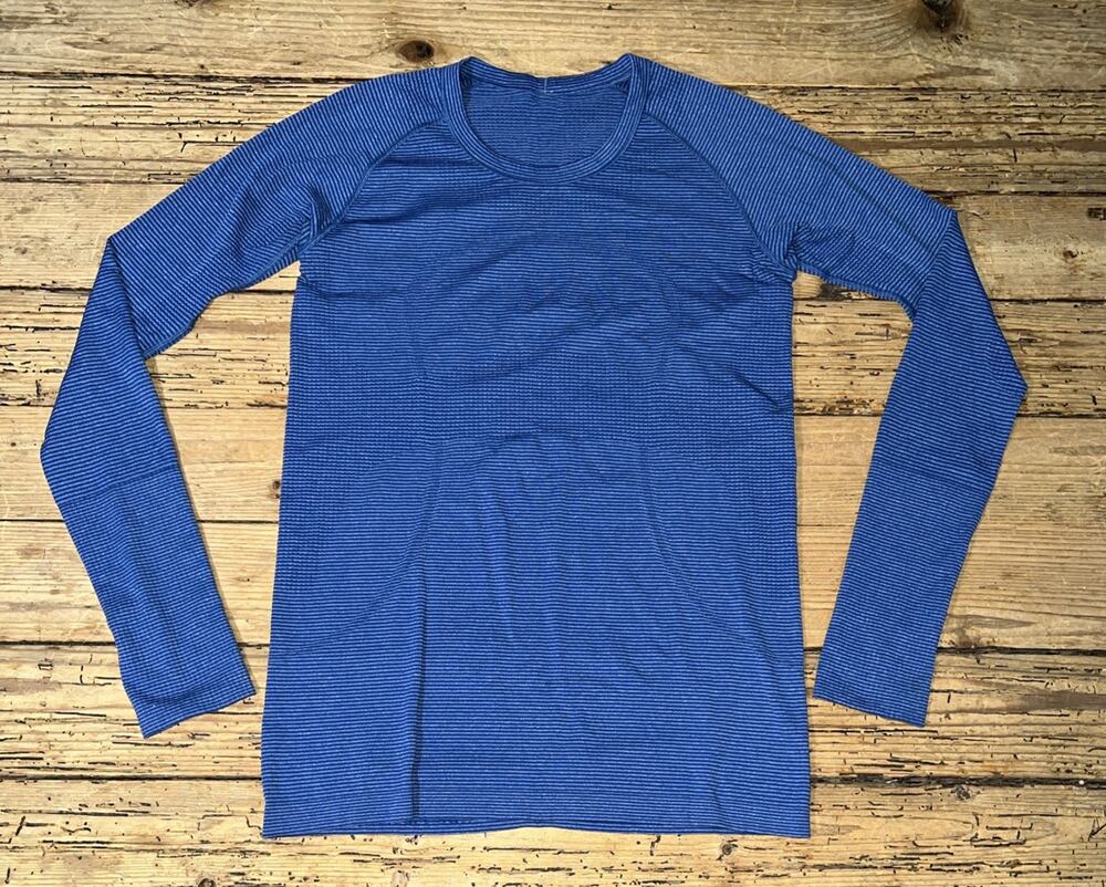 Lululemon Run Swiftly Tech Long Sleeve Crew Tonka Stripe Heather Blue Womens 10
